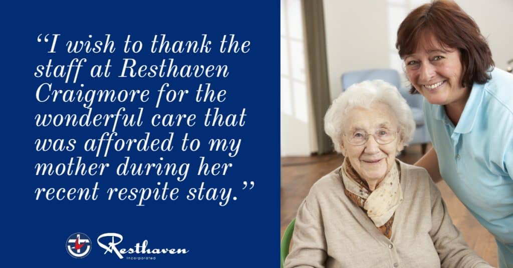 ‘Wonderful care’ for respite resident at Resthaven Craigmore