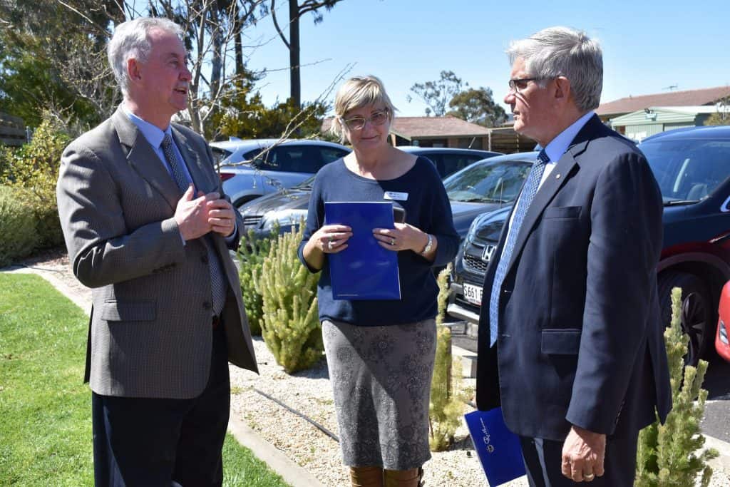 Resthaven CEO, Mr Richard Hearn with Independent Retirement Coordinator, Jeannie Peace and Federal Minister for Aged Care, Mr Ken Wyatt