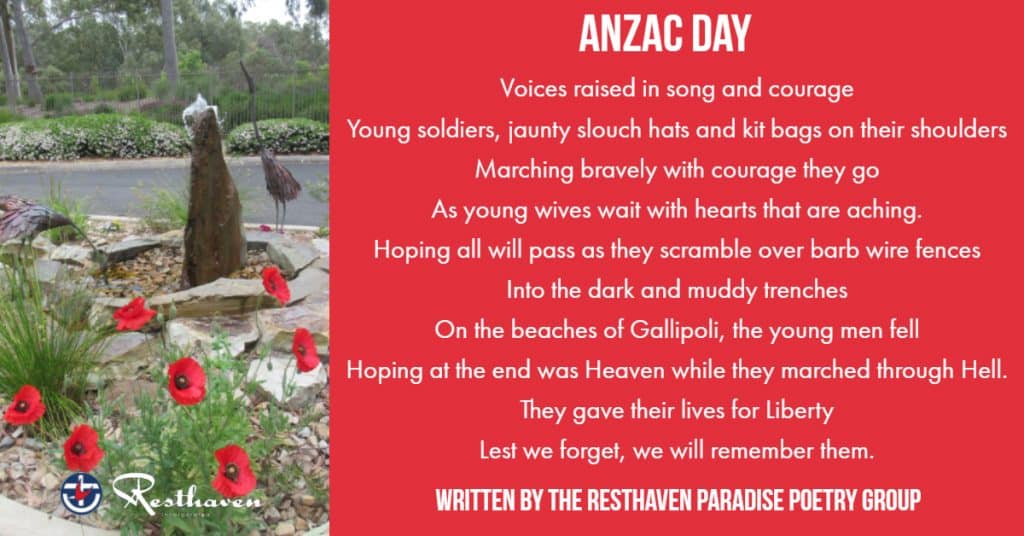 Anzac Day poem written by residents