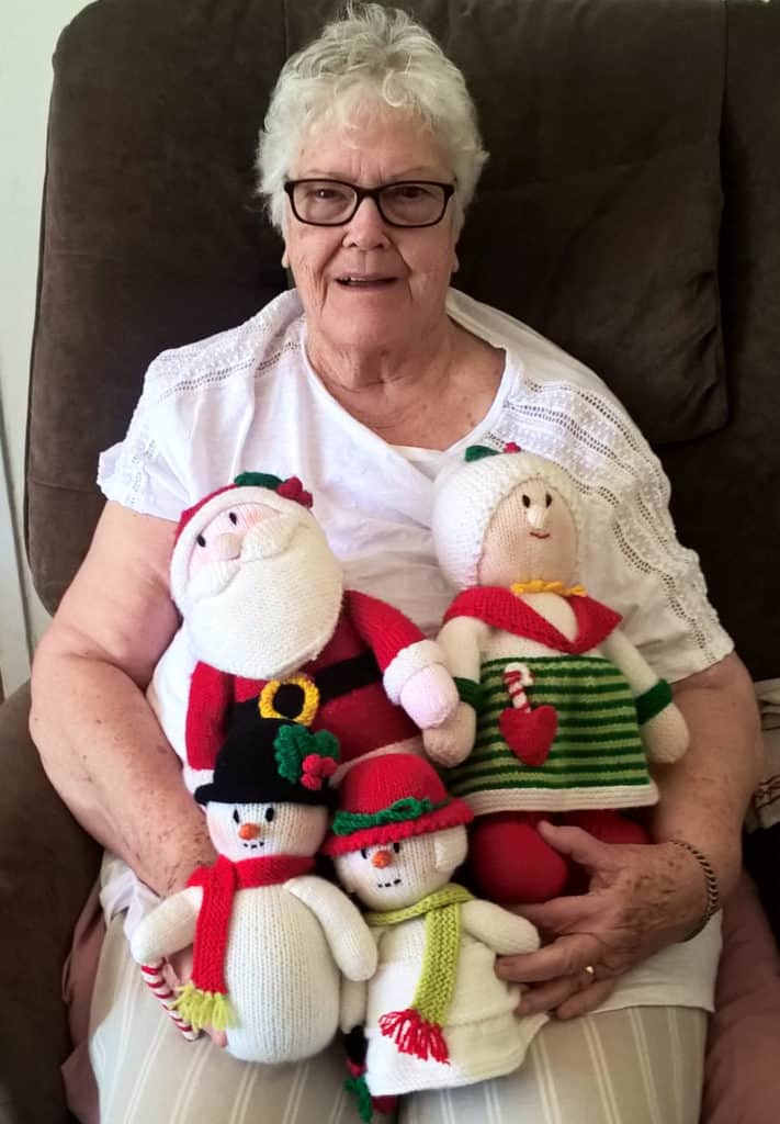 Lynette with knitted Christmas decorations-crop