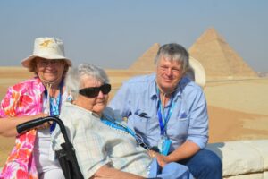 Doreen with family in front of the Pyramids