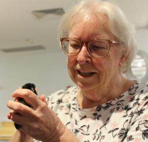 Mrs Helen Thorp holds one of the Henny Penny Chickens