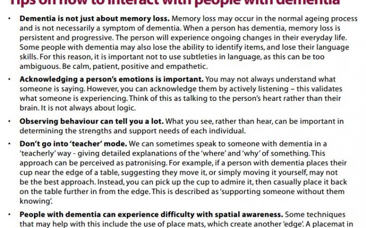 Fact Sheet: Tips on how to interact with people with dementia