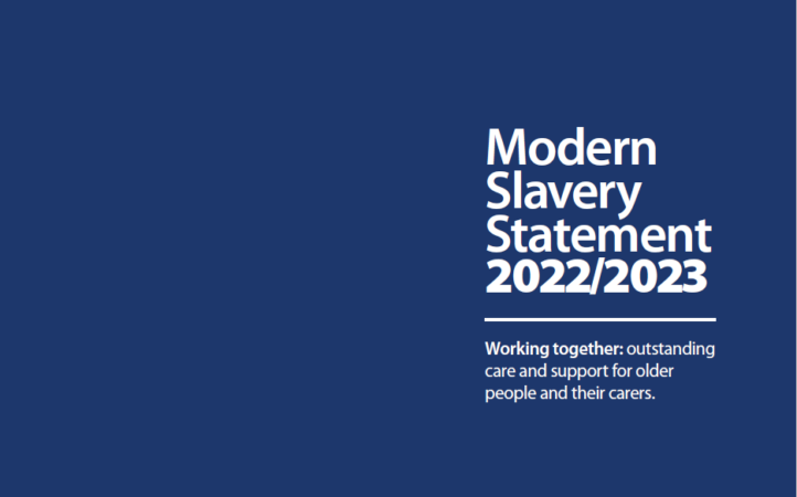 cover of report with blue background and white text with title 'Modern Slavery Statement' 2022 2023